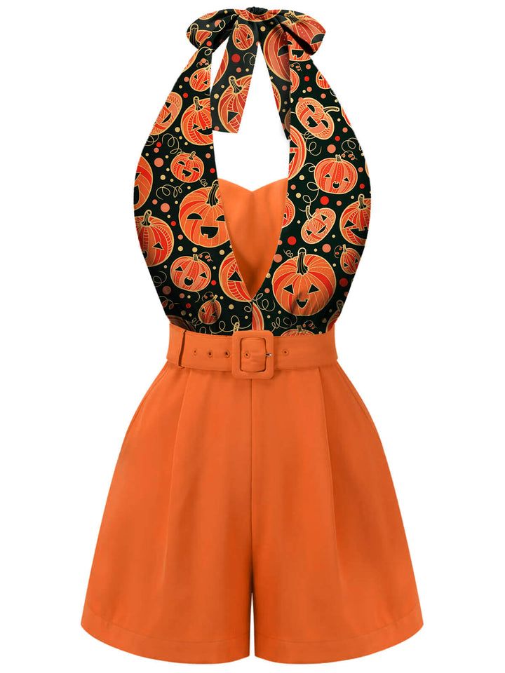 Orange 1950s Halloween Pumpkin Halter Romper: timeless style reimagined