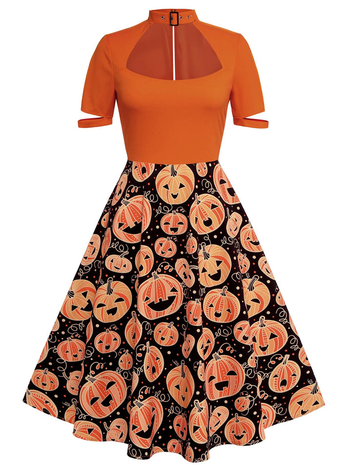 Orange 1950s Halloween Pumpkin Swing Dress, vintage dress, retro fashion, rockabilly, pin-up fashion - perfect for women who love vintage and retro fashion