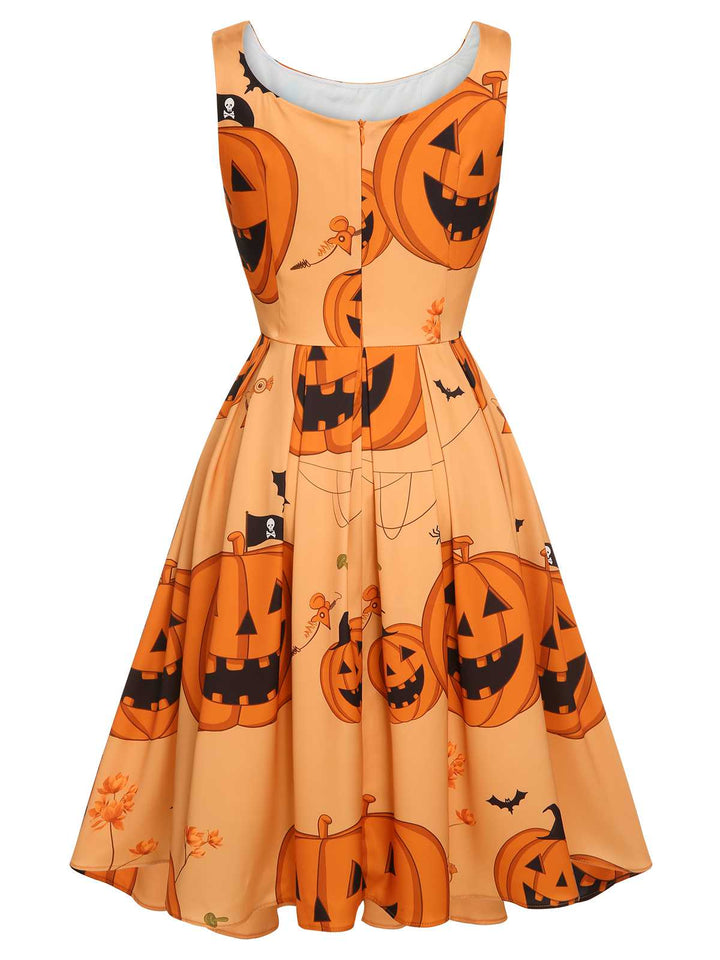 Orange 1950s Halloween Sleeveless Beading Dress — vintage elegance for the modern woman