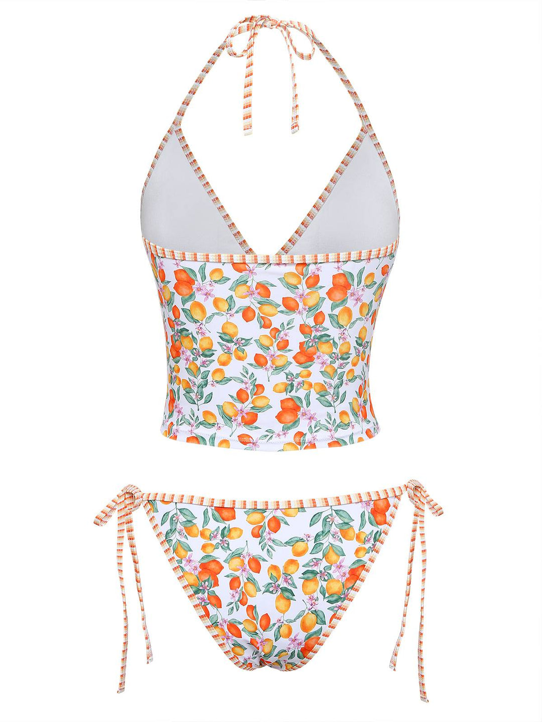 Orange 1950s Lemon Print Halter Tankini Set - vintage fashion, retro style