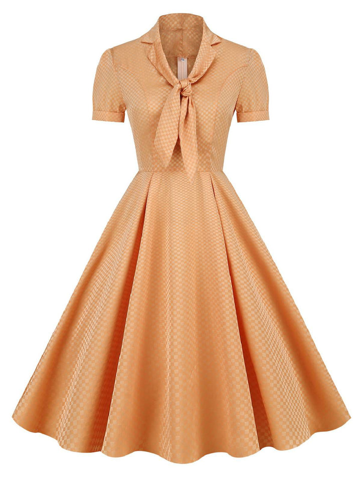 Orange 1950s Plaid Tie Collar Dress: timeless style reimagined