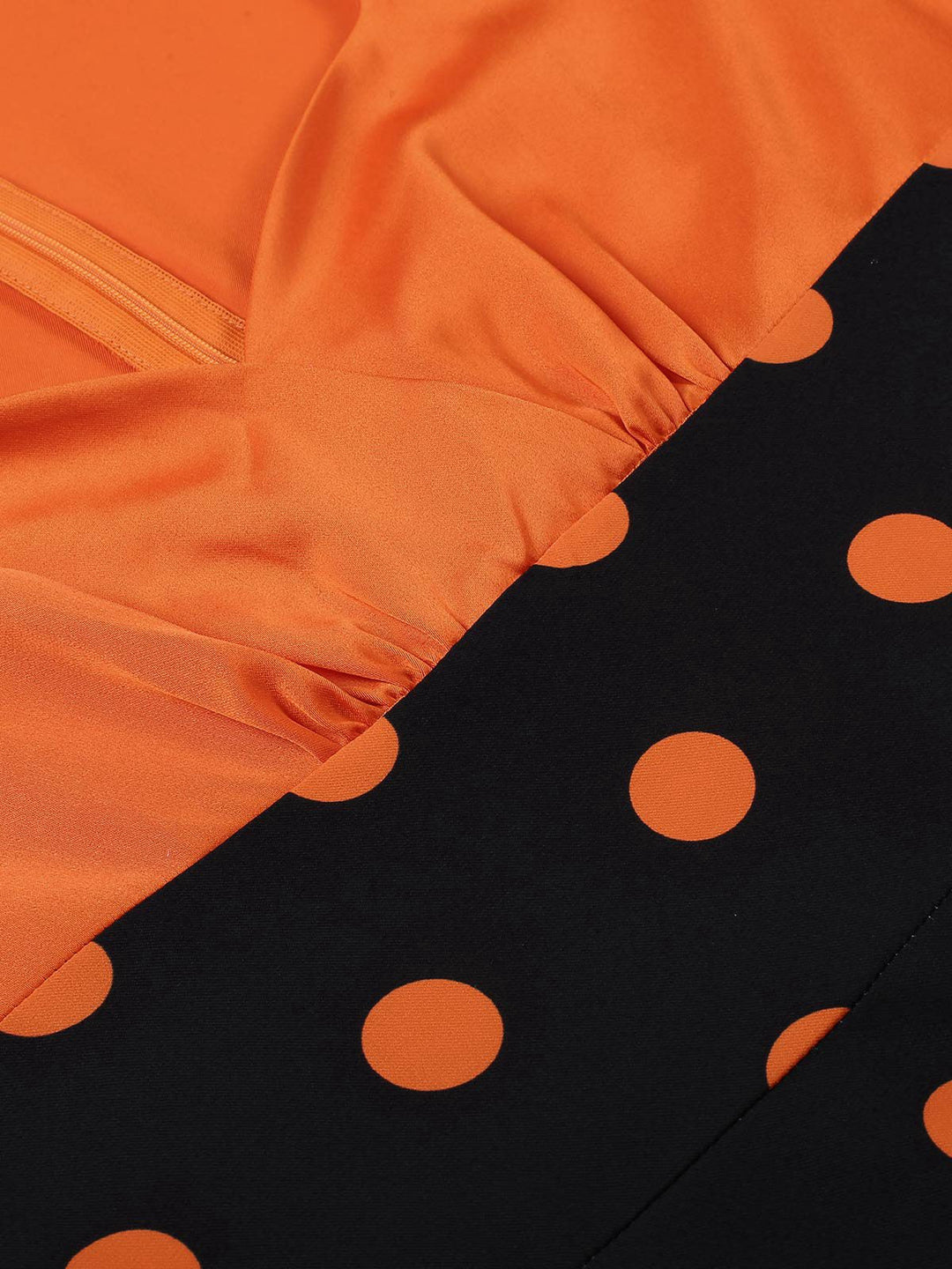 She slips into this Orange 1950s Pumpkin Face Sweetheart Neck Dress and suddenly it&