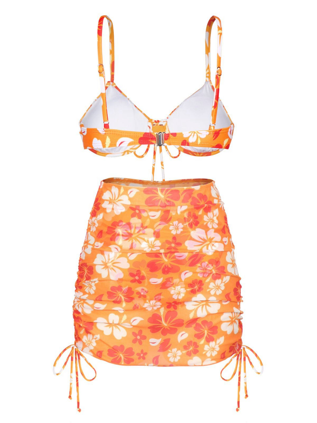 This Orange 1950s Silhouette Floral Straps Skirt Bikini carries 1950s vacation dreams in every stitch