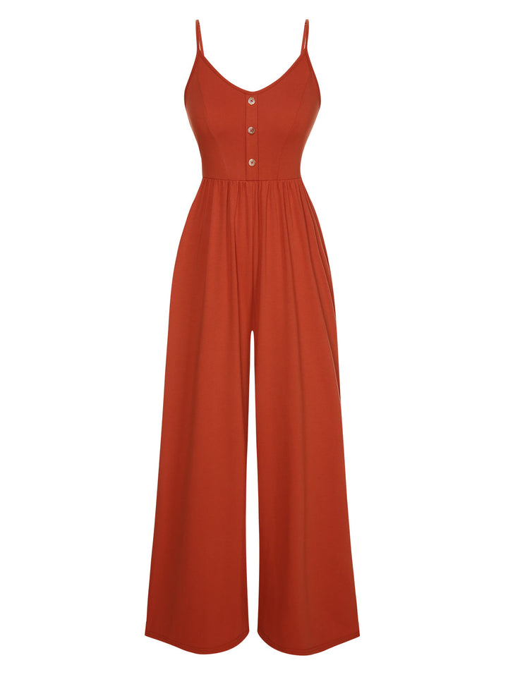 Orange 1950s Solid Button Suspender Jumpsuit, vintage romper, retro jumpsuit - perfect for women who love vintage and retro fashion