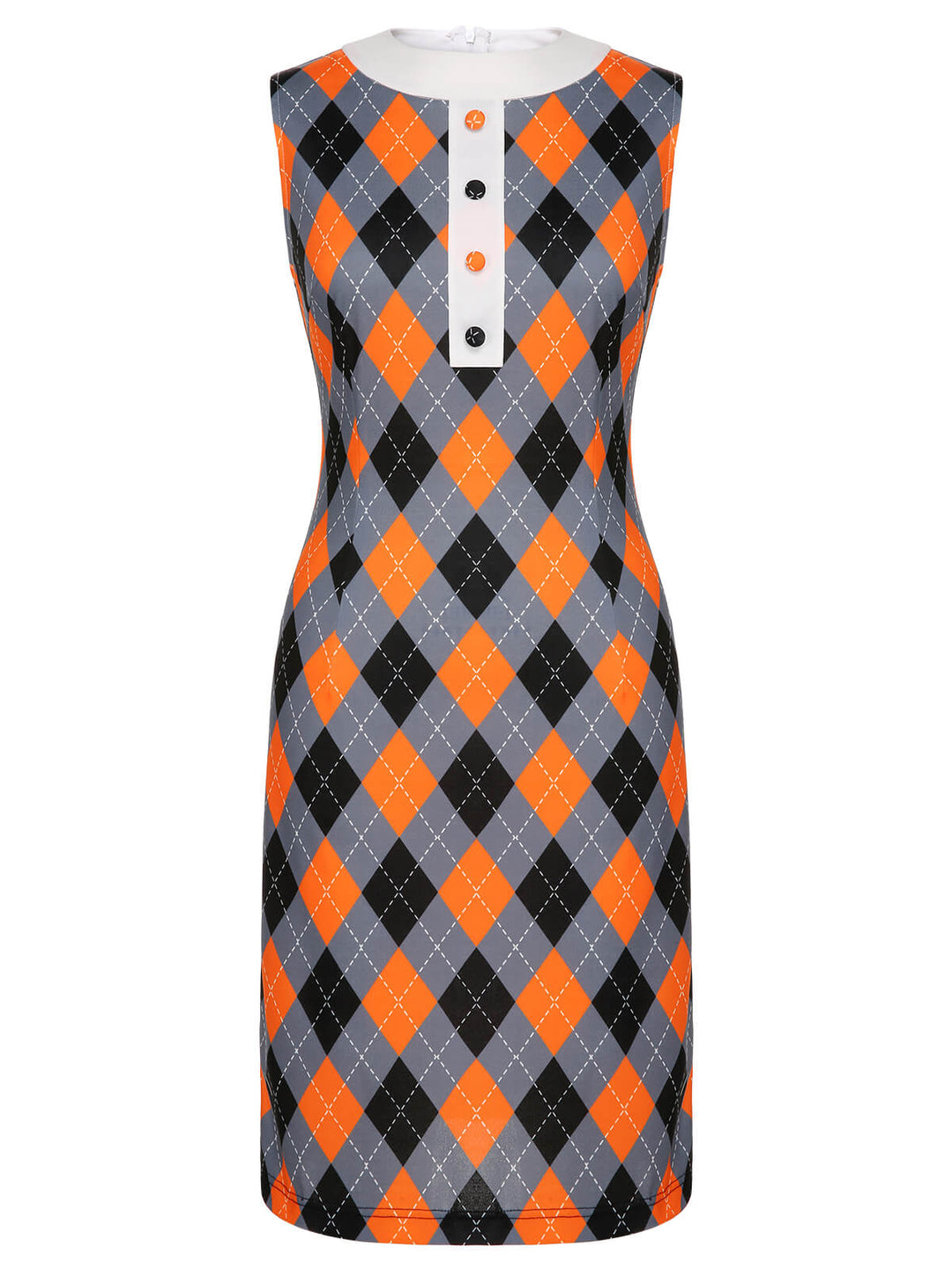 Orange 1960s Color Block Argyle Shift Dress, vintage dress, retro fashion - perfect for women who love vintage and retro fashion