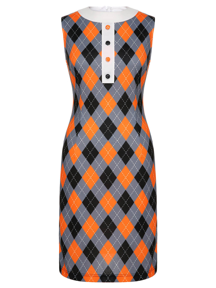 Orange 1960s Color Block Argyle Shift Dress, vintage dress, retro fashion - perfect for women who love vintage and retro fashion
