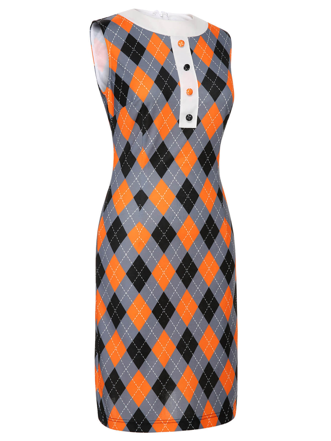 Orange 1960s Color Block Argyle Shift Dress, vintage dress, retro fashion - perfect for women who love vintage and retro fashion