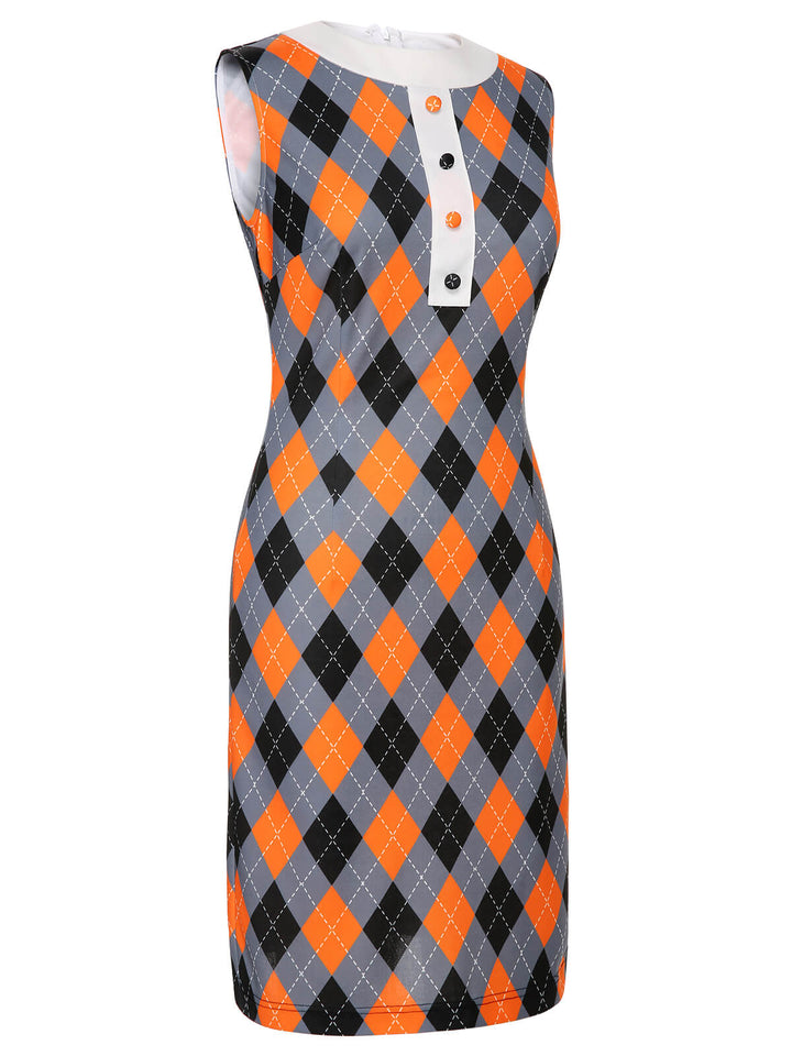 Orange 1960s Color Block Argyle Shift Dress, vintage dress, retro fashion - perfect for women who love vintage and retro fashion