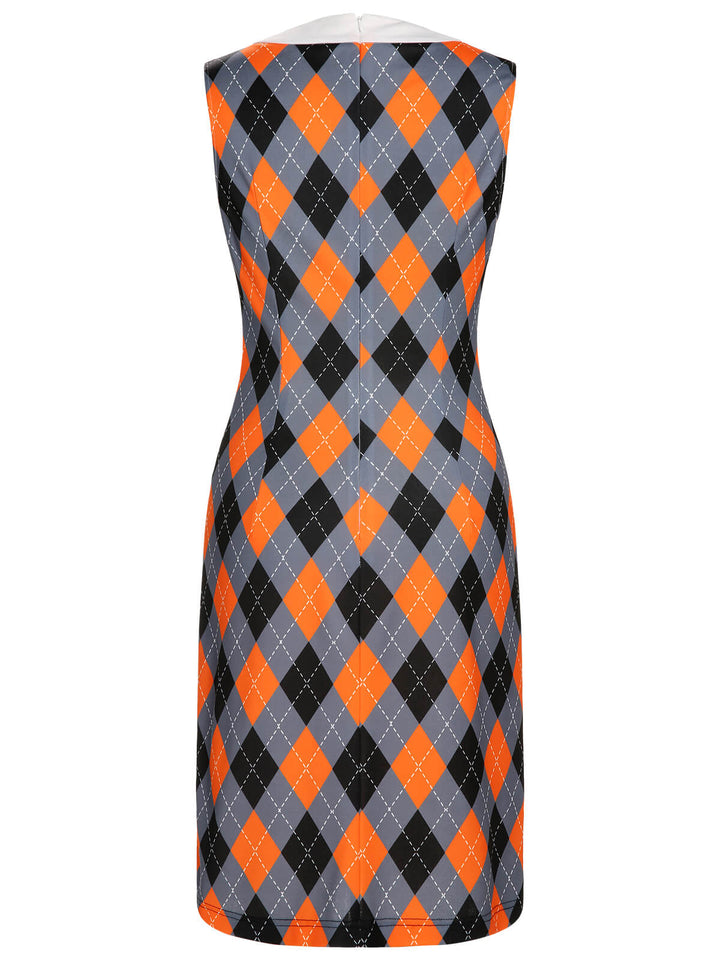 Orange 1960s Color Block Argyle Shift Dress, vintage dress, retro fashion - perfect for women who love vintage and retro fashion