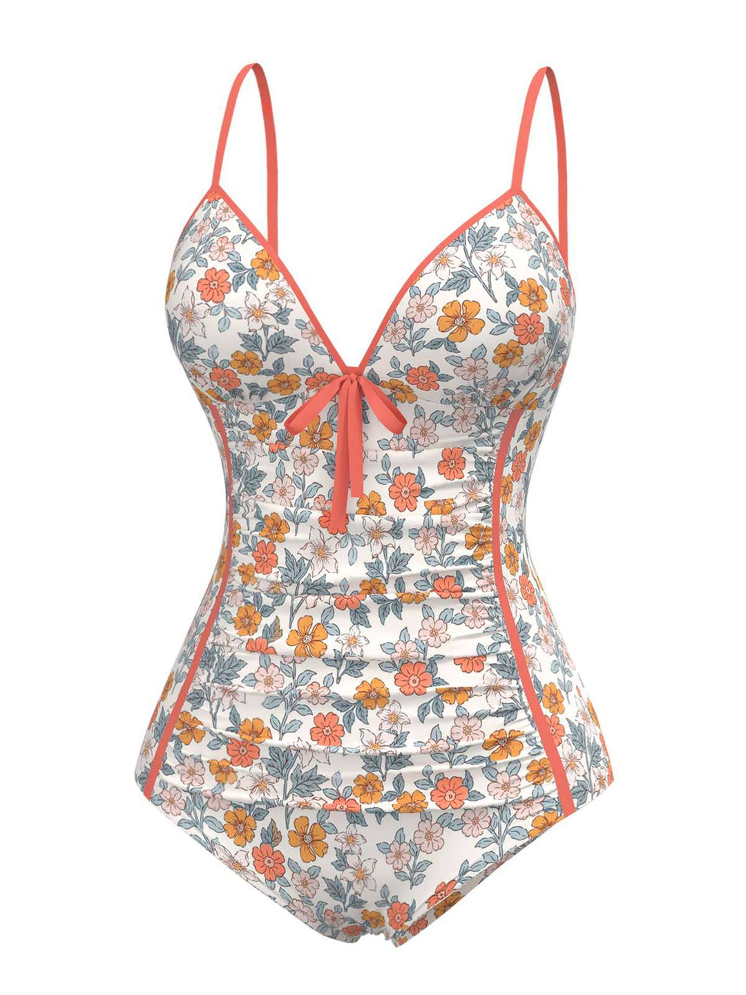 Orange 1960s Daisy Lace-Up One-Piece Swimsuit: beautiful vintage swimwear, retro swimsuit, pin-up style with timeless appeal
