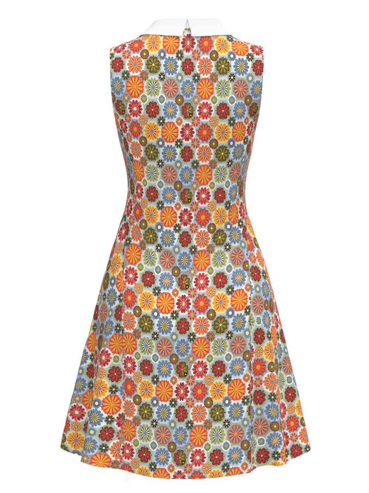 Orange 1960s Daisy Peter Pan Collar Dress - vintage dress, retro fashion
