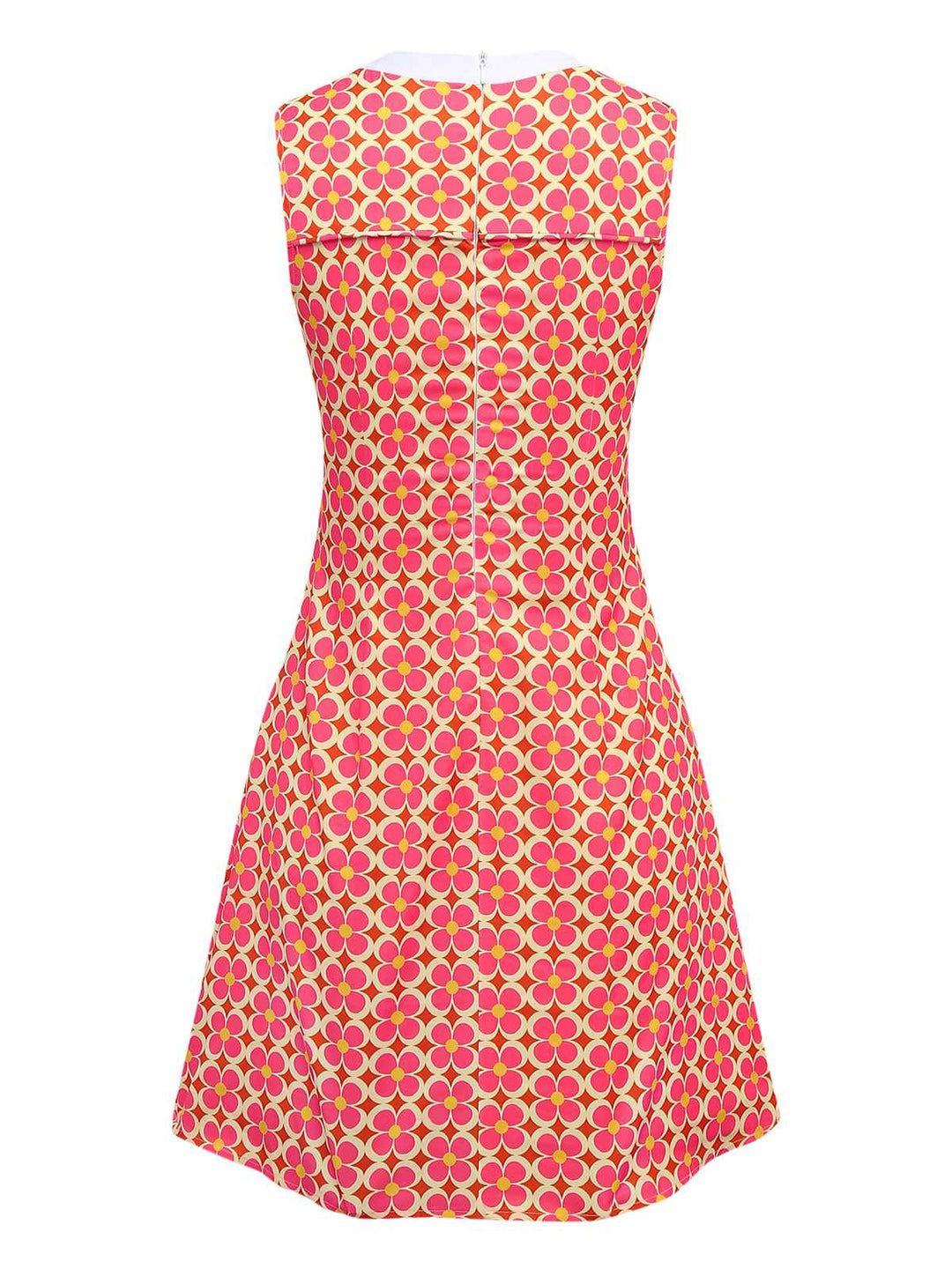 Orange 1960s Hippie Floral Round Neck Dress - vintage dress, retro fashion