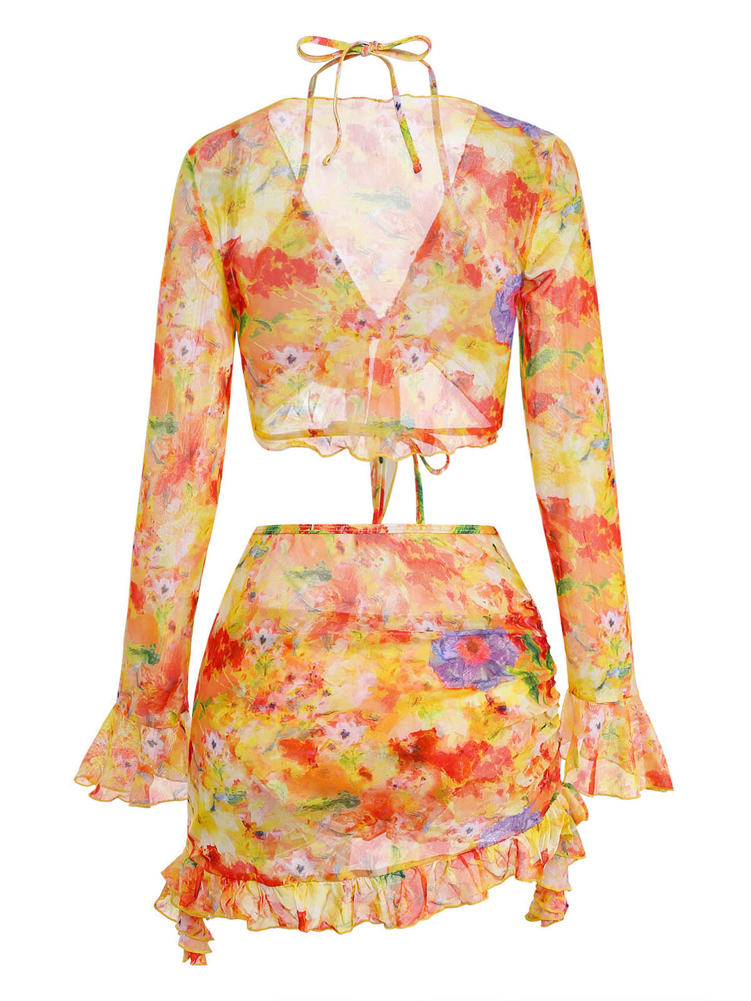 Orange Print Long Sleeve Tankini 3