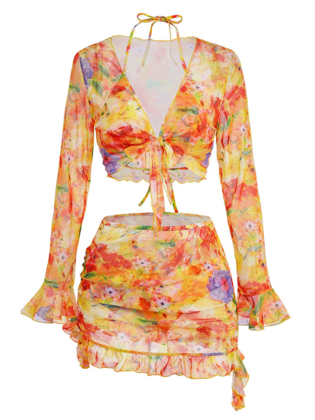 Orange Print Long Sleeve Tankini 9