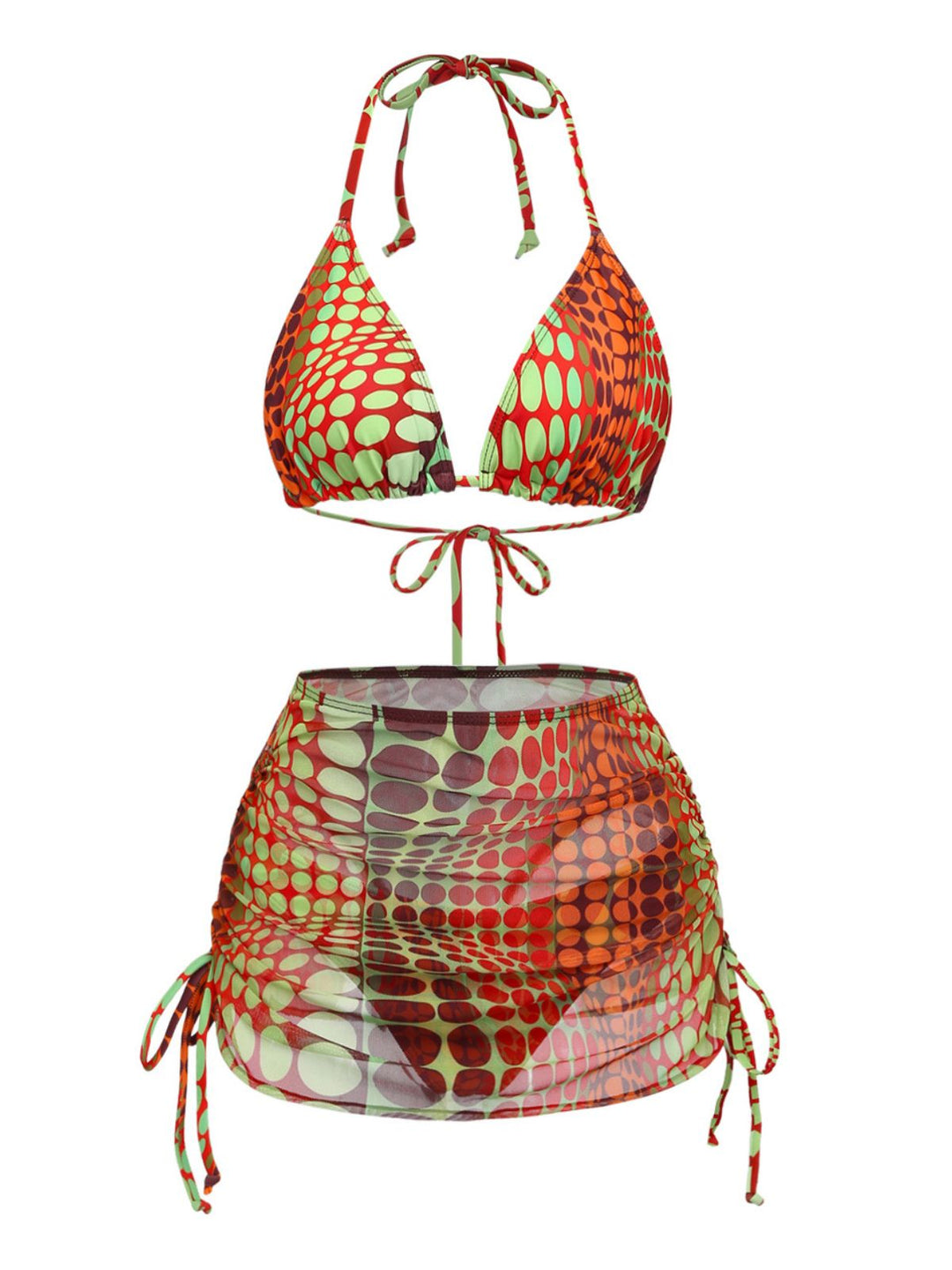 Orange 1960s Psychedelic Polka Dot Mesh Bikini Set - vintage swimwear, retro swimsuit, pin-up style for vintage lovers