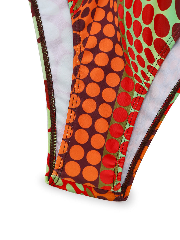 Orange 1960s Psychedelic Polka Dot Mesh Bikini Set - vintage swimwear, retro swimsuit, pin-up style for vintage lovers