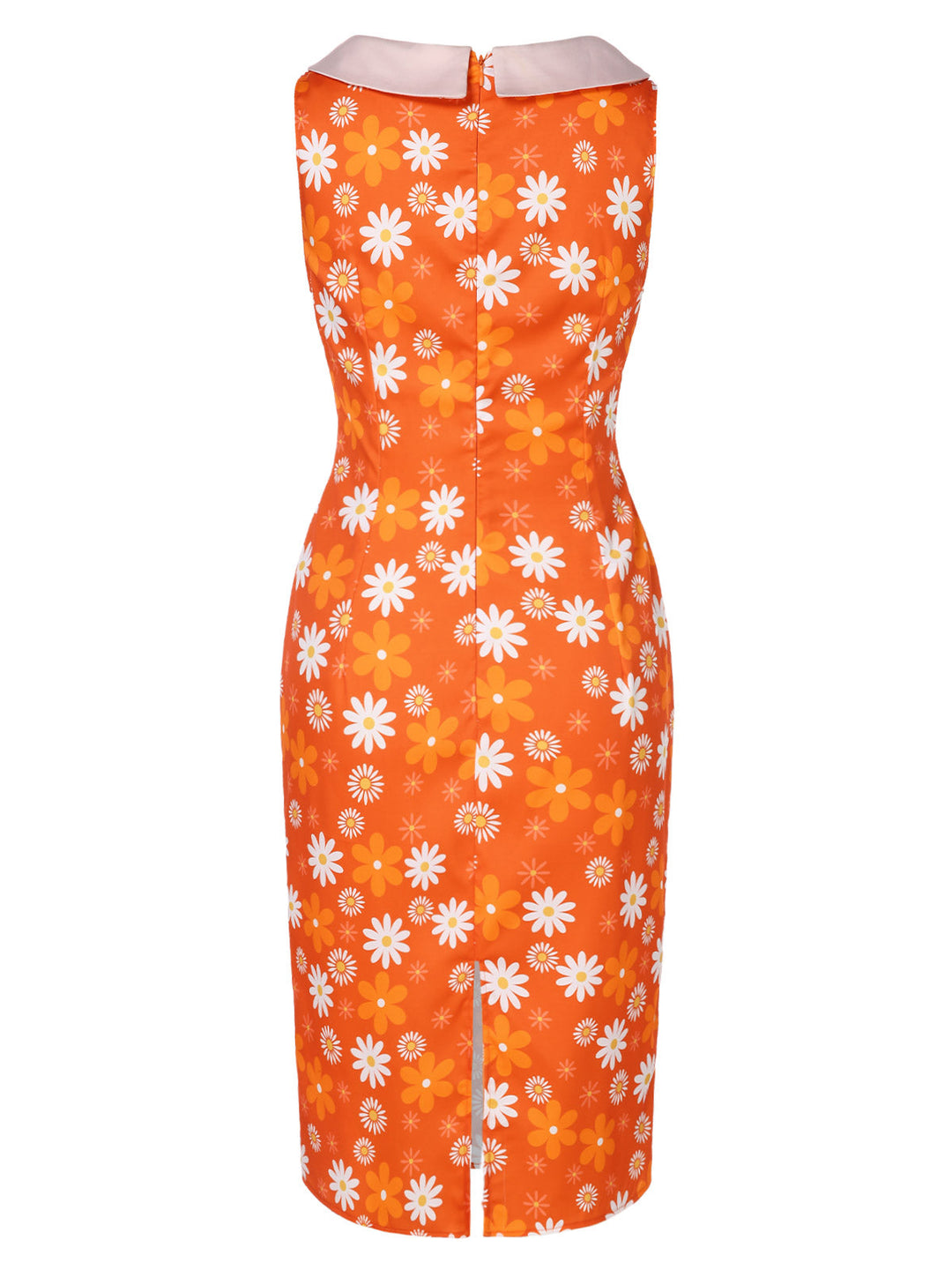 Orange 1960s Tie Neck Floral Sleeveless Dress — the kind of 1960s dress that makes strangers smile
