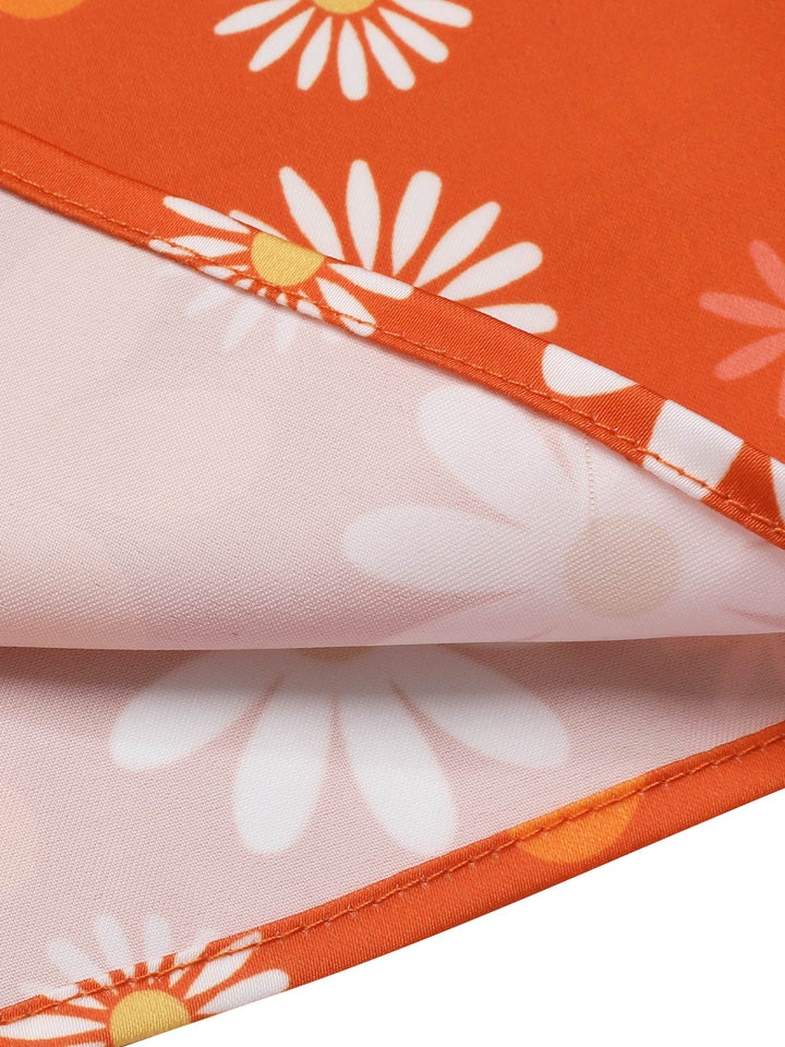 She slips into this Orange 1960s Tie Neck Floral Sleeveless Dress and suddenly it&