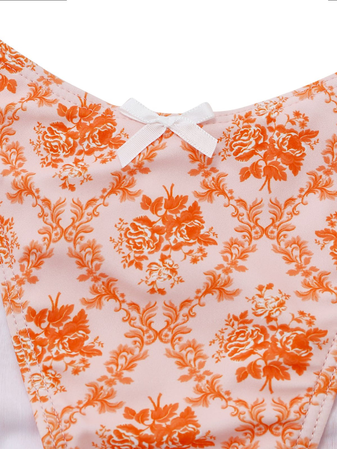 Orange 1970s Deep V-Neck Floral Print Tankini Set - vintage fashion, retro style