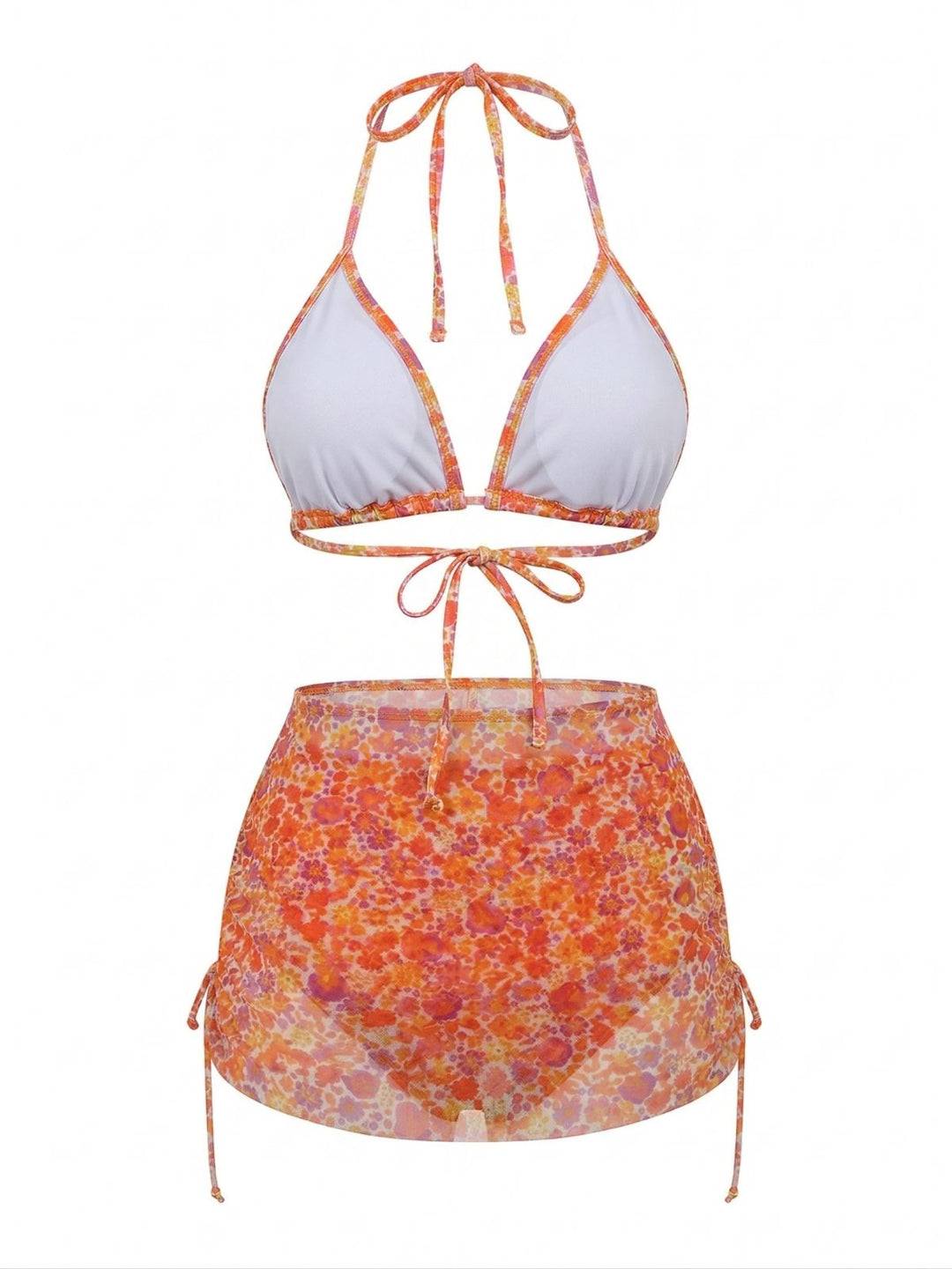 Orange Floral Halter Bikini Set &amp; Cover-Up - vintage swimsuit, swimwear for vintage lovers