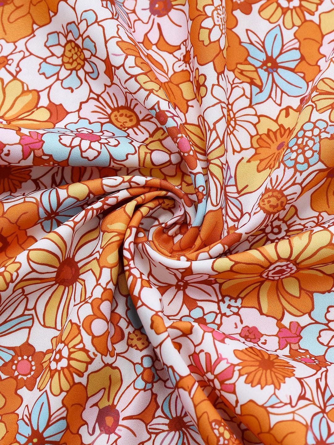 Orange 1970s Floral Print Wide Leg Jumpsuit - vintage jumpsuit, retro fashion
