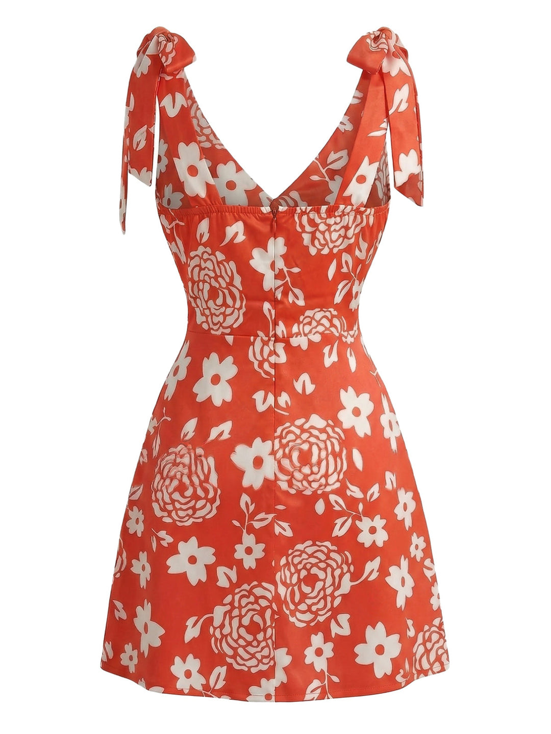 Orange 1970s Floral V-Neck Tie-Strap Mini Dress - vintage dress, retro fashion, floral print for vintage lovers