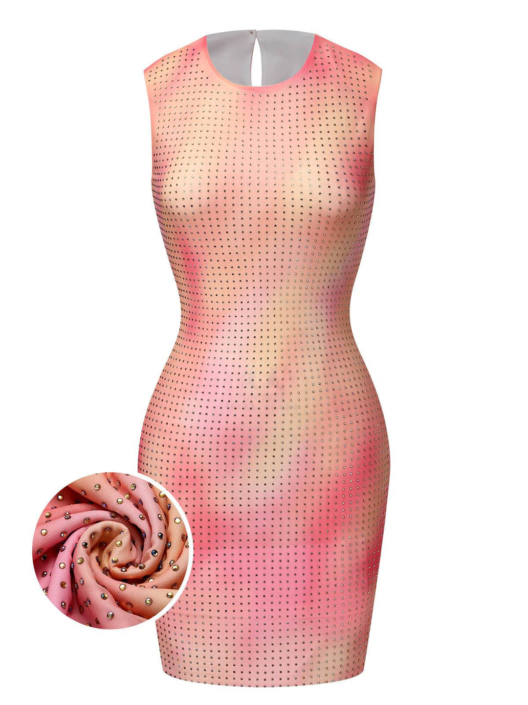 Orange 1970s Rhinestone Slim Fit Sleeveless Dress, vintage dress, retro fashion - perfect for women who love vintage and retro fashion