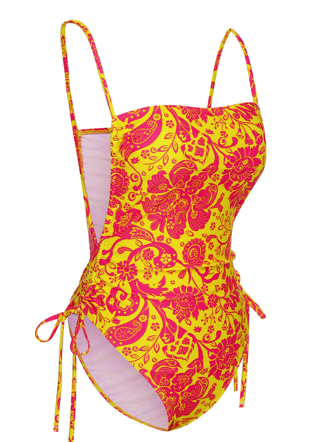 Orange 1970s Russian Floral Drawstring Strap Swimsuit, vintage swimsuit, pin-up swimwear - perfect for women who love vintage and retro fashion