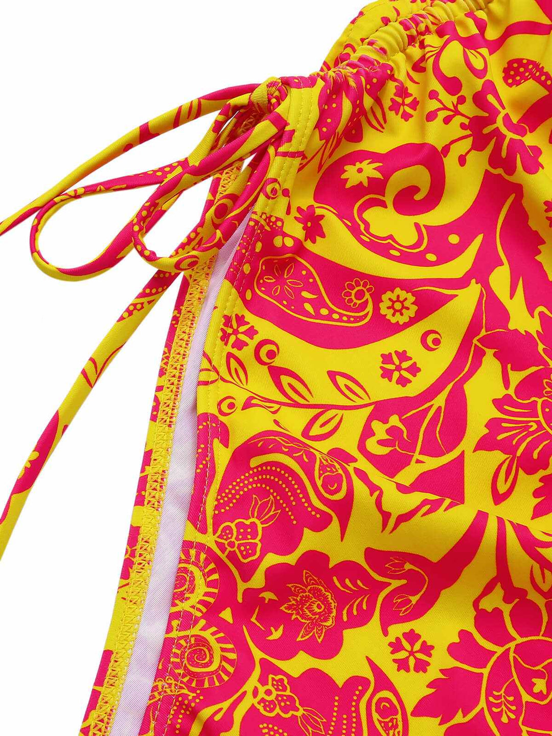 Orange 1970s Russian Floral Drawstring Strap Swimsuit, vintage swimsuit, pin-up swimwear - perfect for women who love vintage and retro fashion