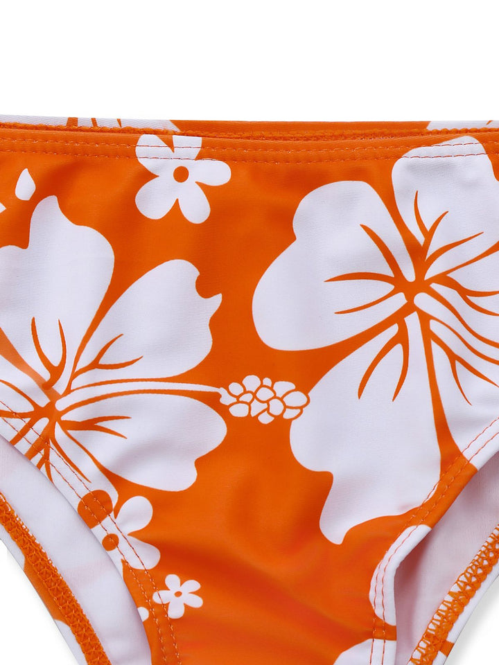 Orange 1970s Tropical Floral Halter Tie-Side Tankini Set: beautiful vintage fashion, retro style, classic elegance with timeless appeal