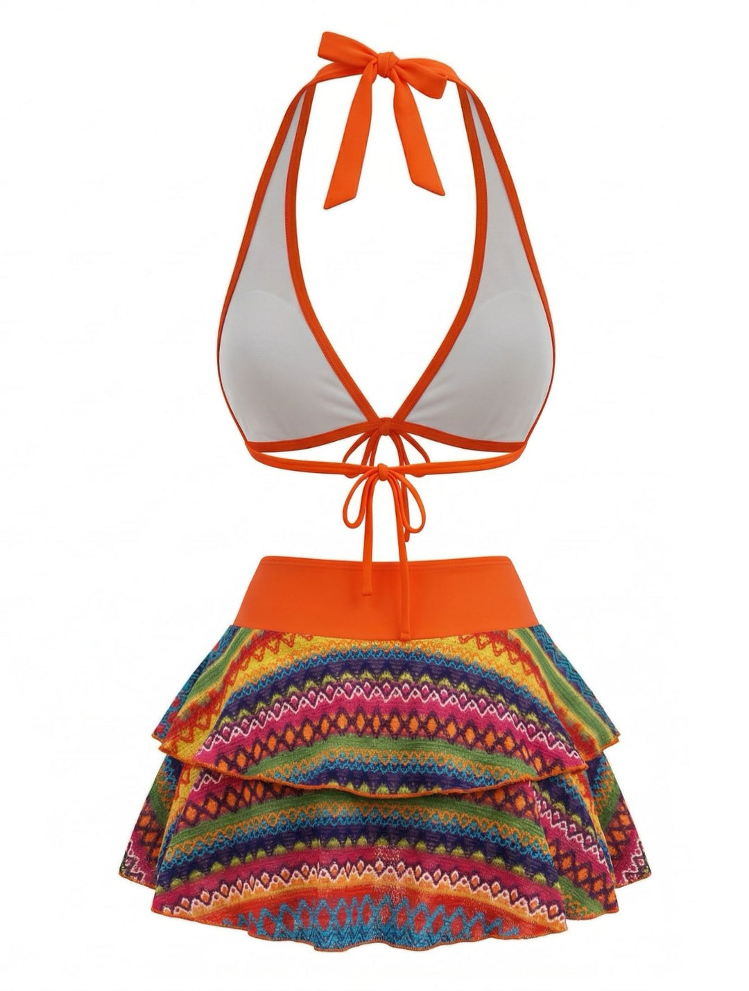 Orange 1980s Boho Irregular Bikini Set &amp; Cover-Up - vintage fashion, retro style