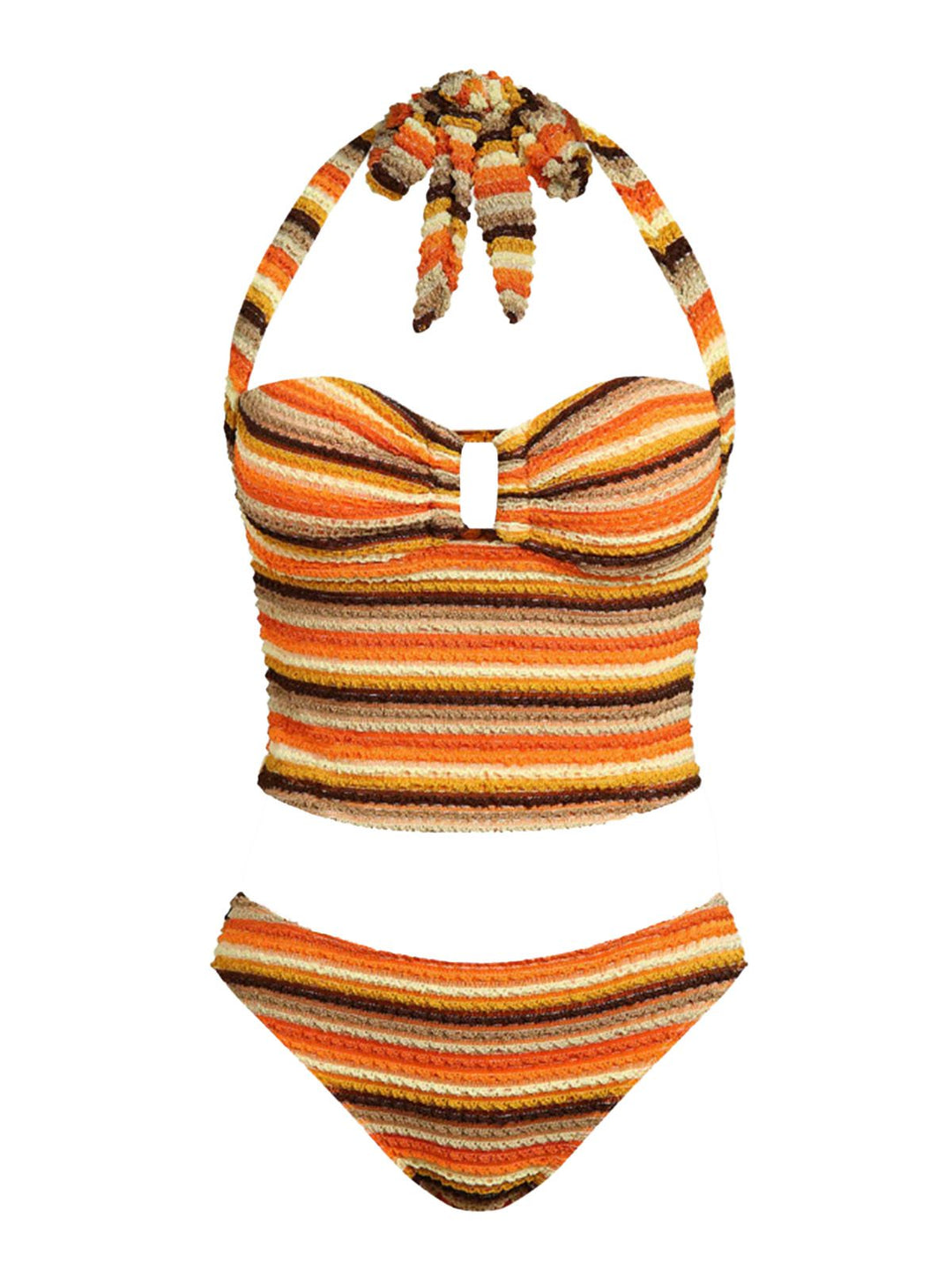 Orange 1980s Knit Striped Halter Swimsuit - vintage swimsuit, pin-up style