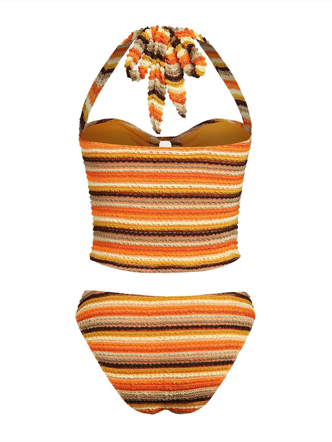 Orange 1980s Knit Striped Halter Swimsuit - vintage swimsuit, pin-up style