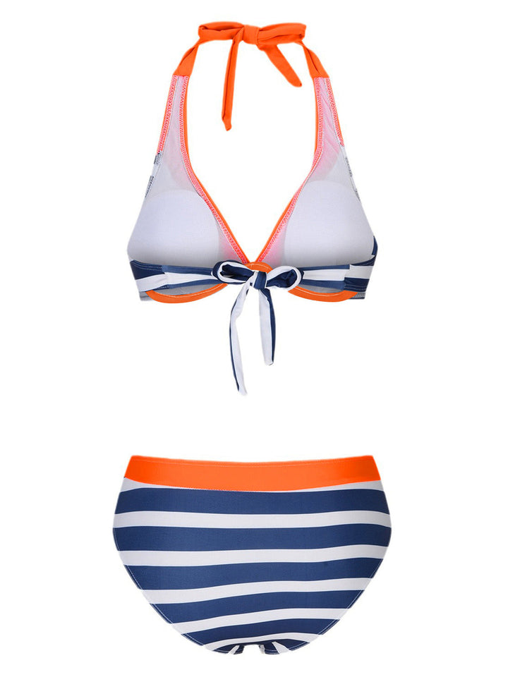 Orange &amp; Blue 1960s Halter Striped Swimsuit: 1960s Riviera elegance, reimagined for her