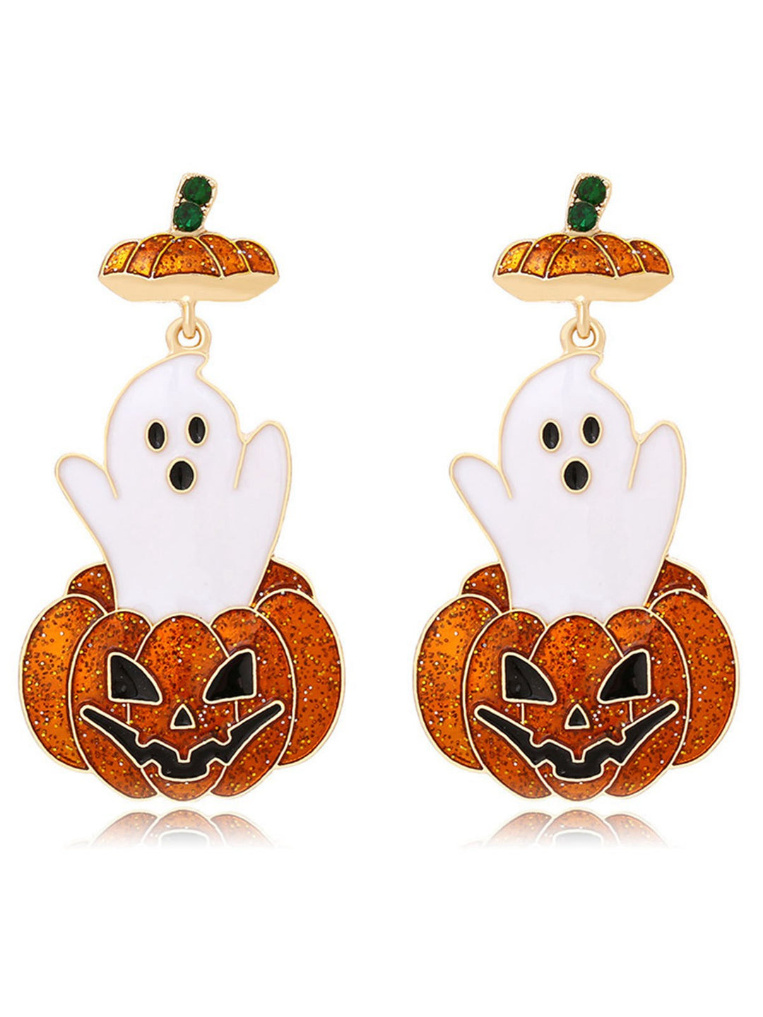 She adds this Orange Halloween Ghost &amp; Pumpkin Earrings and suddenly it&