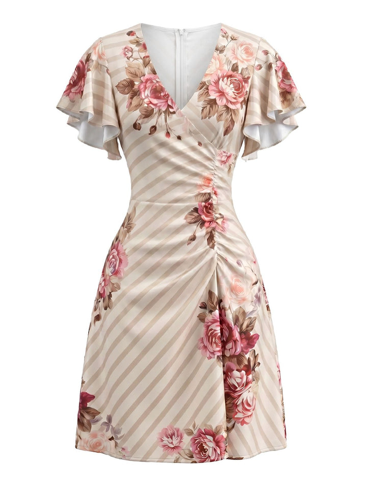 PAT 1960s Print Ruffle V-Neck Midi Dress, vintage dress, retro fashion - perfect for women who love vintage and retro fashion