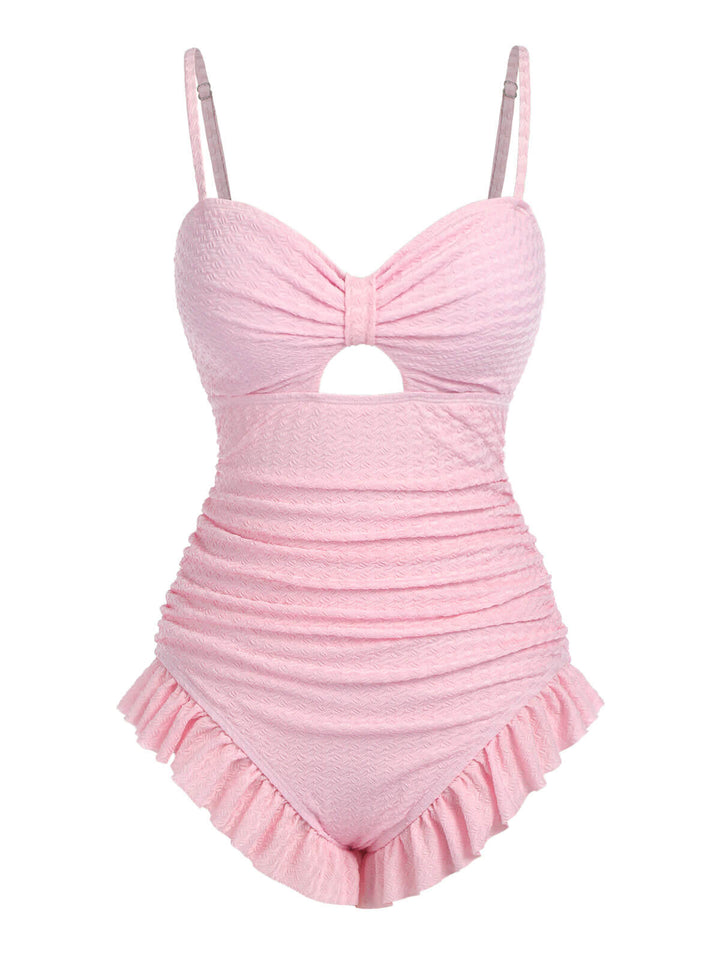 Pale Pink Solid Ruched Swimsuit, vintage swimsuit, swimwear - perfect for women who love vintage and retro fashion