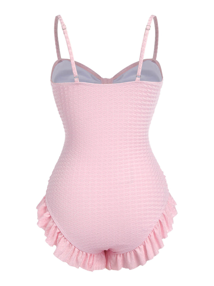 Pale Pink Solid Ruched Swimsuit, vintage swimsuit, swimwear - perfect for women who love vintage and retro fashion