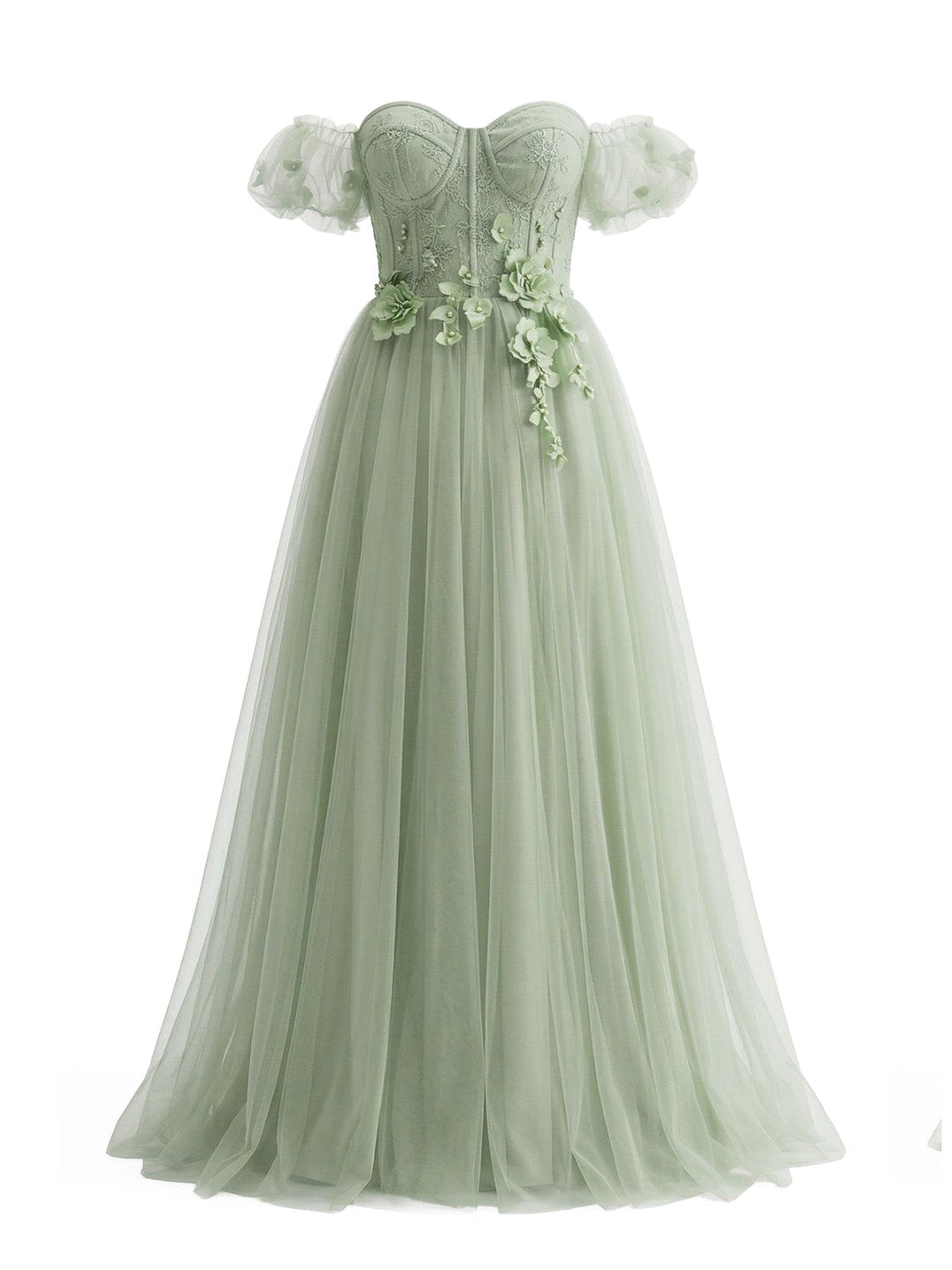 Pale Green 1930s Floral Mesh Off-Shoulder Swing Dress - vintage dress, retro fashion, rockabilly, pin-up fashion for vintage lovers
