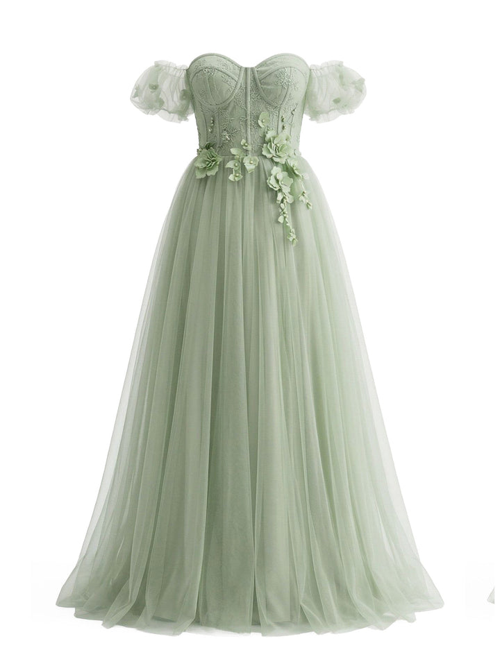 Pale Green 1930s Floral Mesh Off-Shoulder Swing Dress - vintage dress, retro fashion, rockabilly, pin-up fashion for vintage lovers
