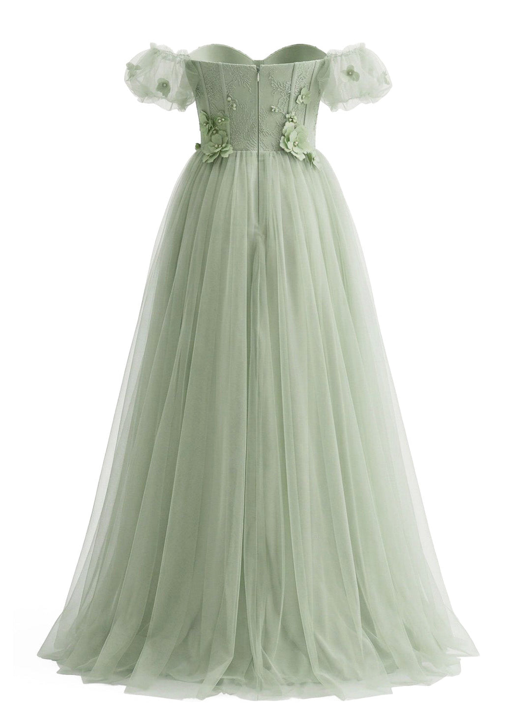 Pale Green 1930s Floral Mesh Off-Shoulder Swing Dress - vintage dress, retro fashion, rockabilly, pin-up fashion for vintage lovers