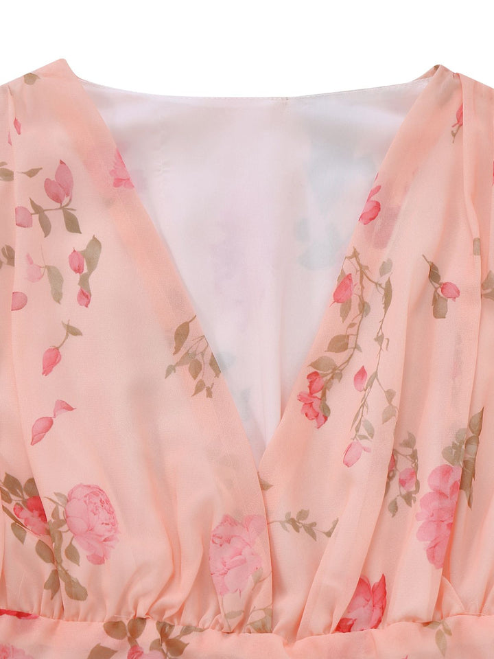 Pale Pink 1930s Floral V-Neck Chiffon Dress - vintage dress, retro fashion