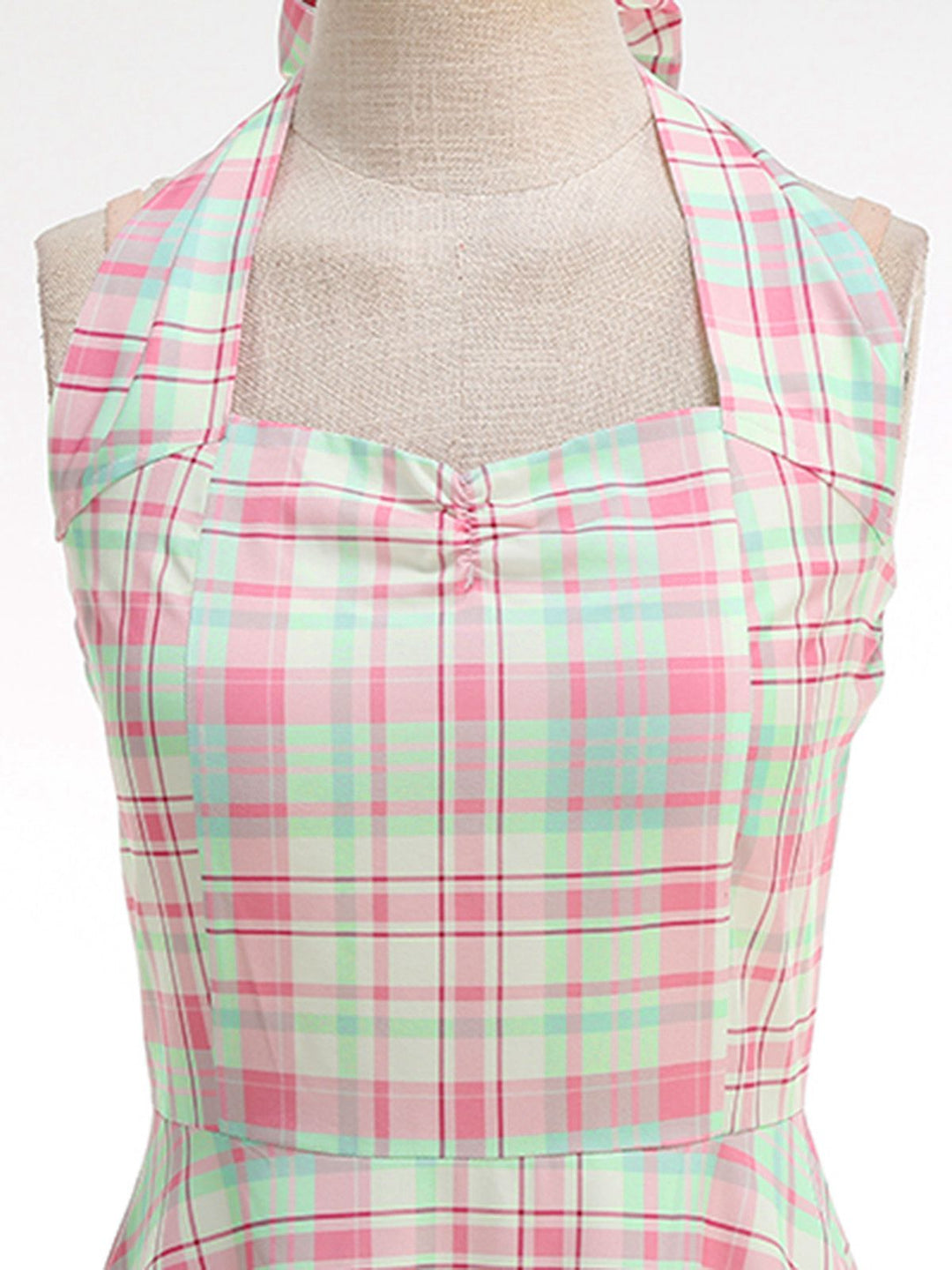 Pale Pink 1950s Plaid Halter Backless Dress - vintage dress, retro fashion, rockabilly