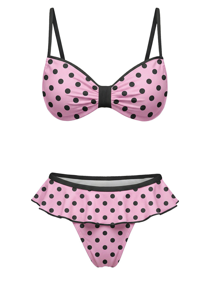 Peach-Pink--Polka-Dot-Swimsuit, vintage, retro, swimwear