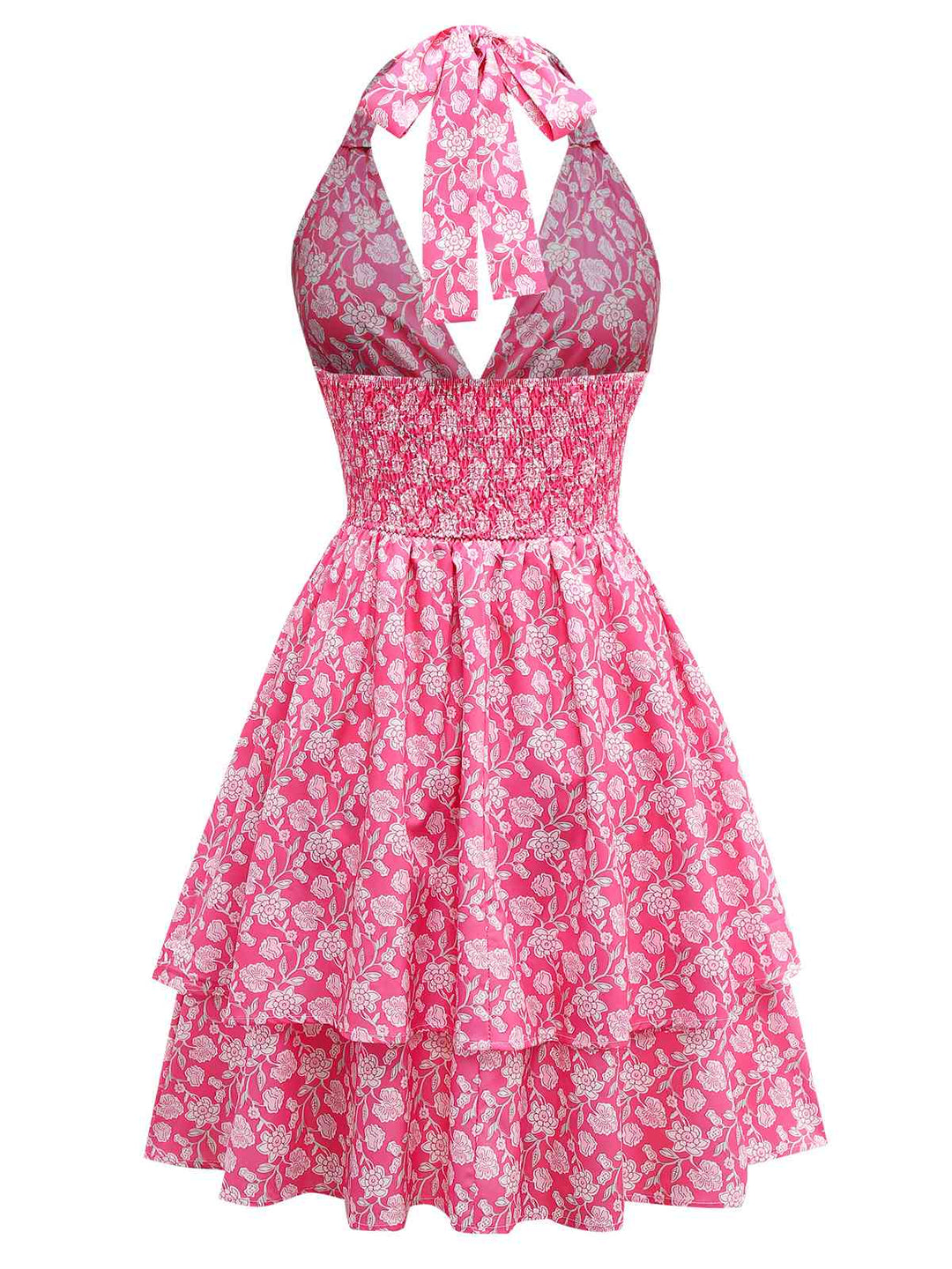 Peach Pink 1960s Smocked Floral Halter Dress - vintage dress, retro fashion