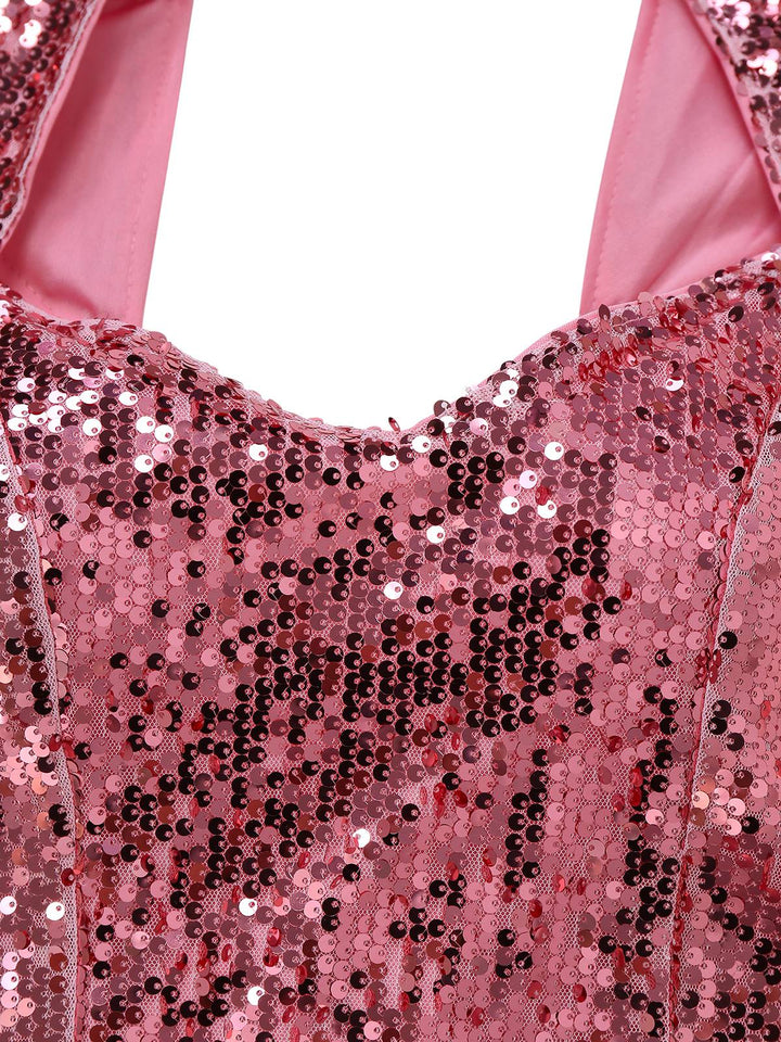 Pink 1920s Sequin Cap-Sleeve High Slit Maxi Dress - vintage dress, retro fashion, Gatsby party