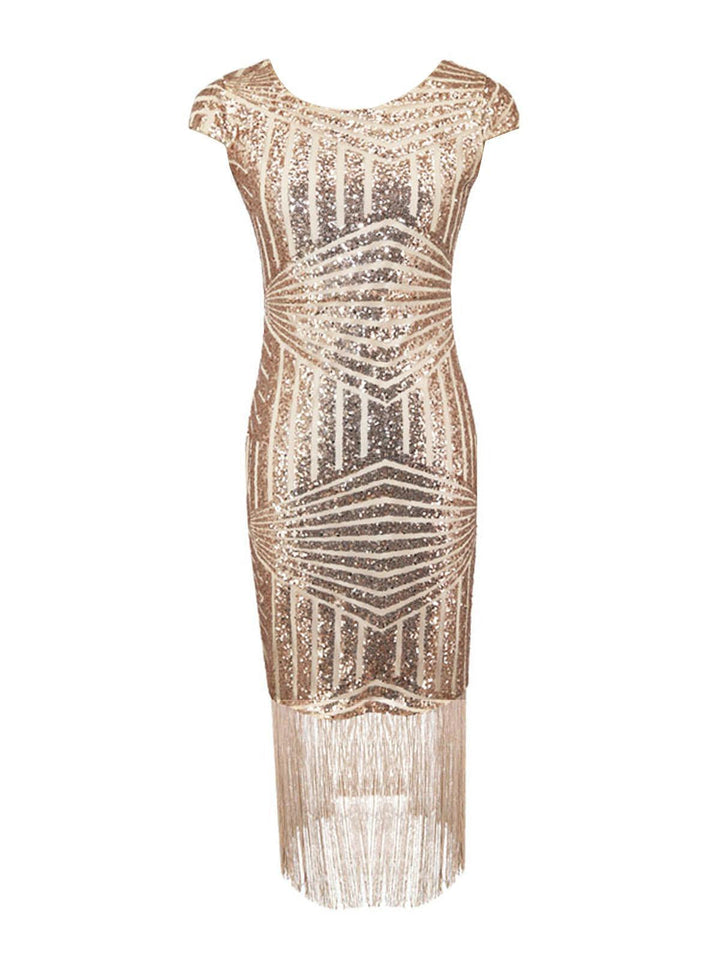 She slips into this Pink 1920s Sequin Fringed Dress and suddenly it&