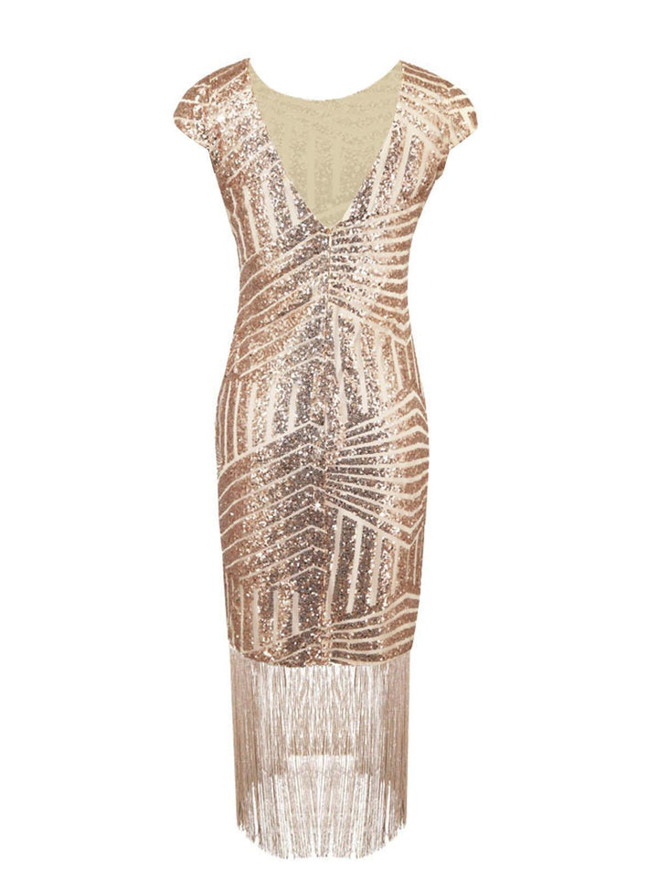 Pink 1920s Sequin Fringed Dress: where 1920s romance meets her modern spirit