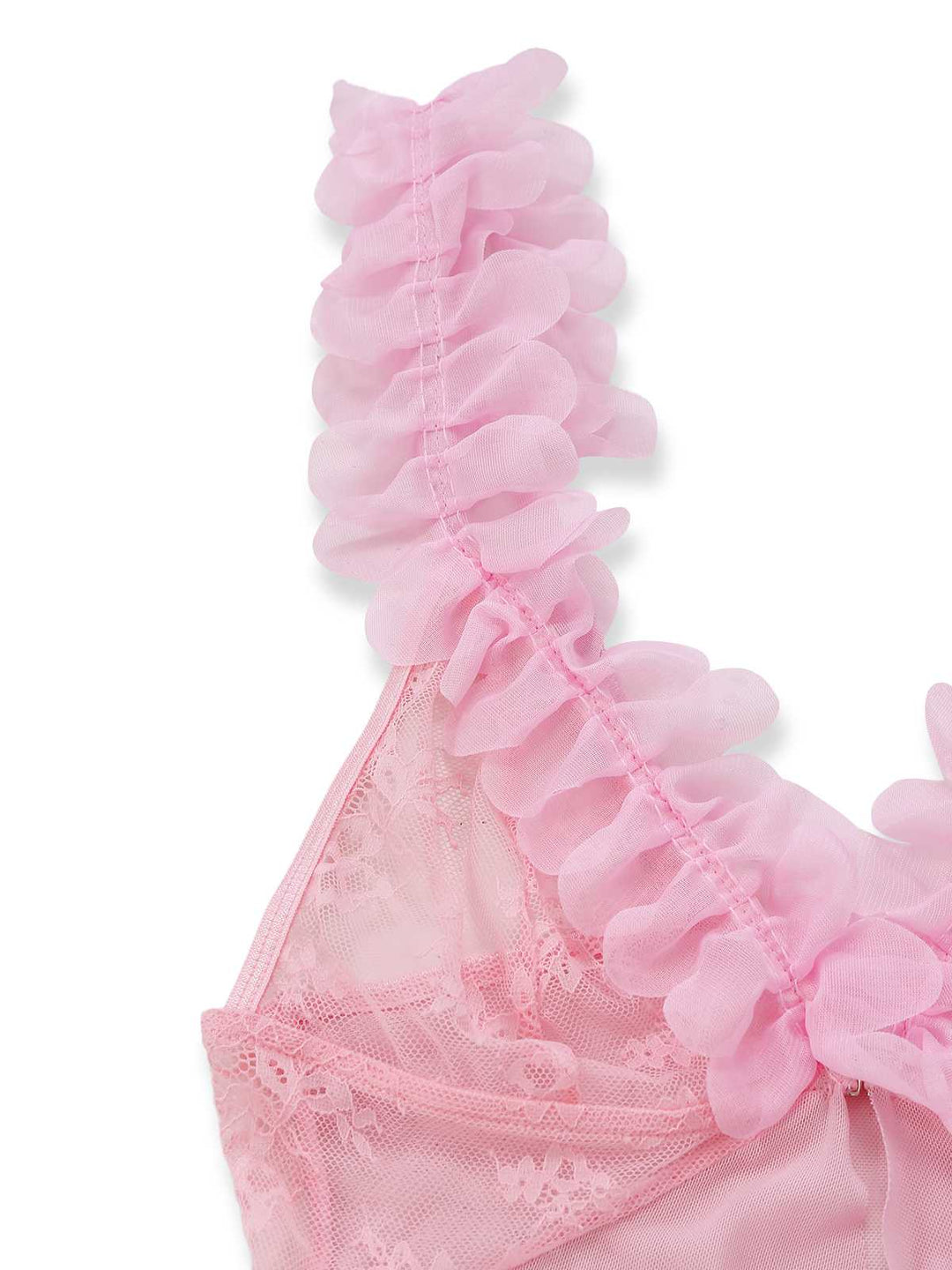 Pink 3D Floral Sheer Mesh Lace Lingerie Set - vintage fashion, retro style