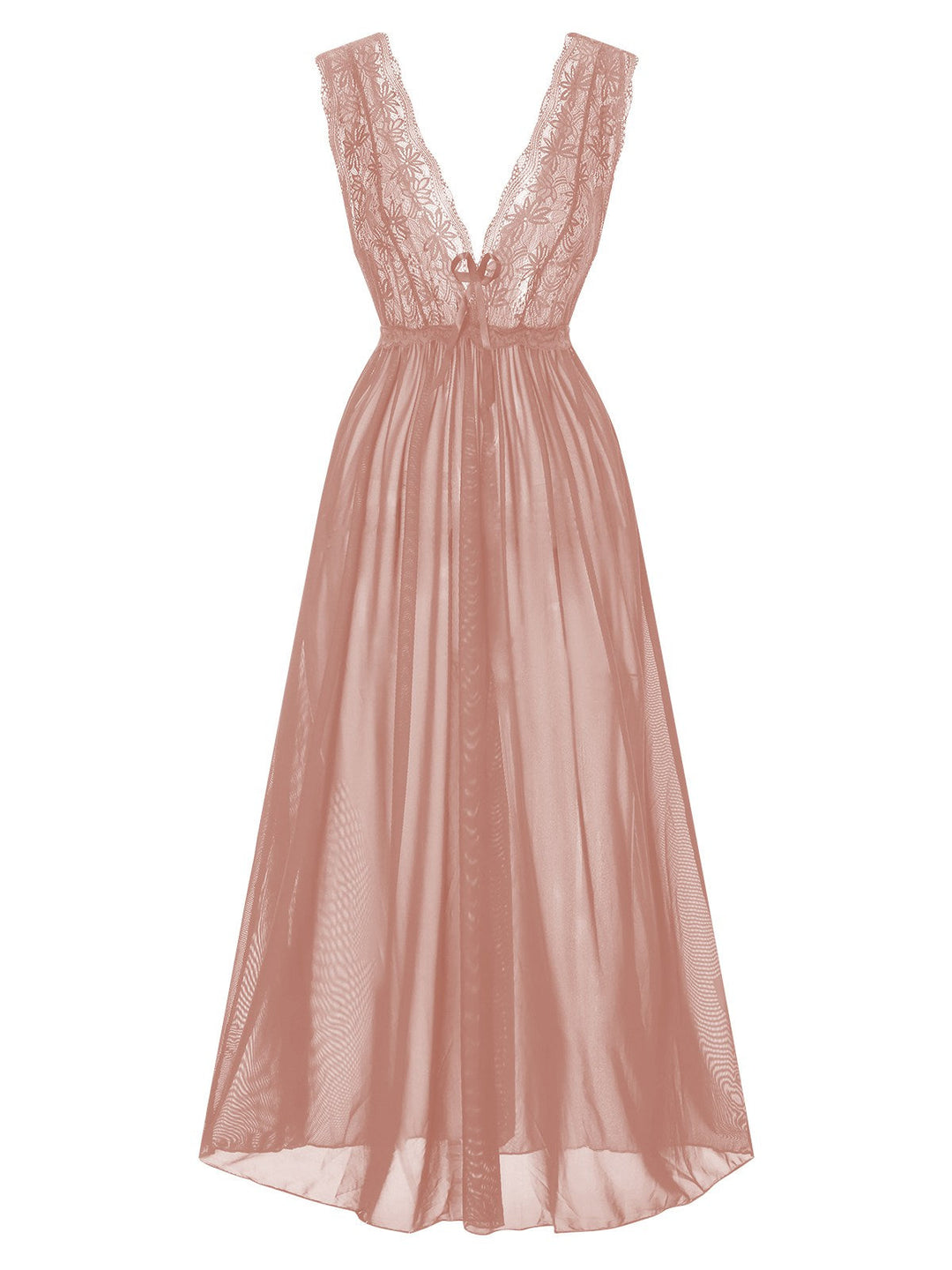 Side view: Deep V-Neck Lace Mesh Nightgown, perfect for retro themed parties, vintage fashion enthusiasts and special occasions